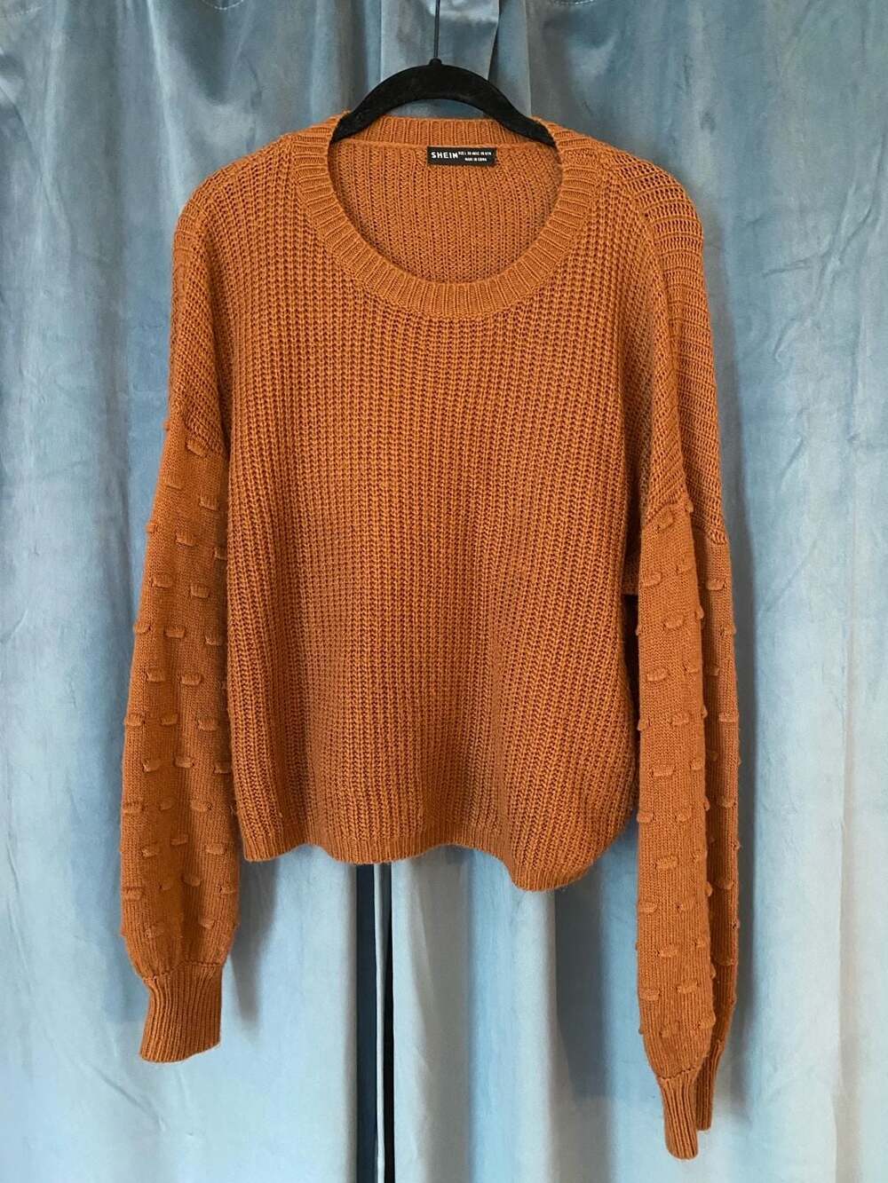 SHEIN Rust Orange Popcorn Sleeve Knit Sweater Size L
